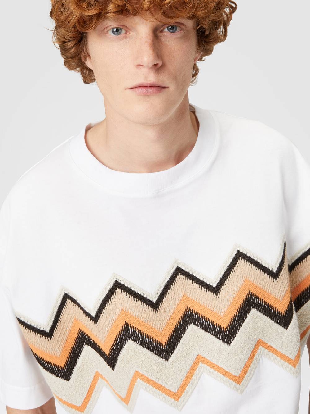 M Missoni T-shirt in jersey di cotone con ricamo zig zag Saldi