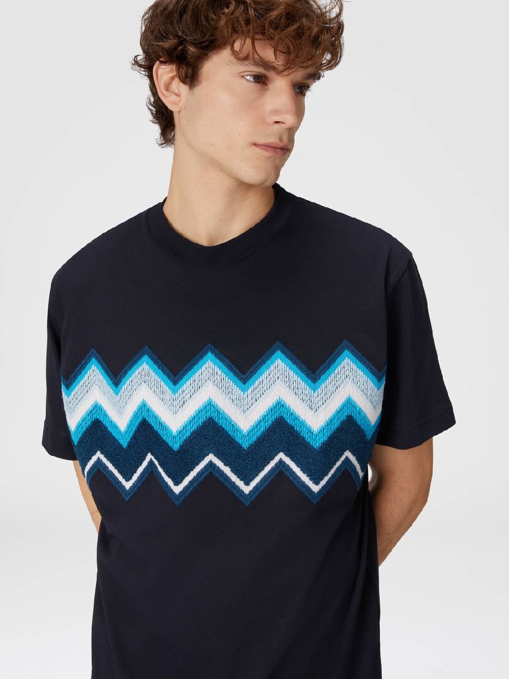 M Missoni T-shirt in jersey di cotone con ricamo zig zag Offerte