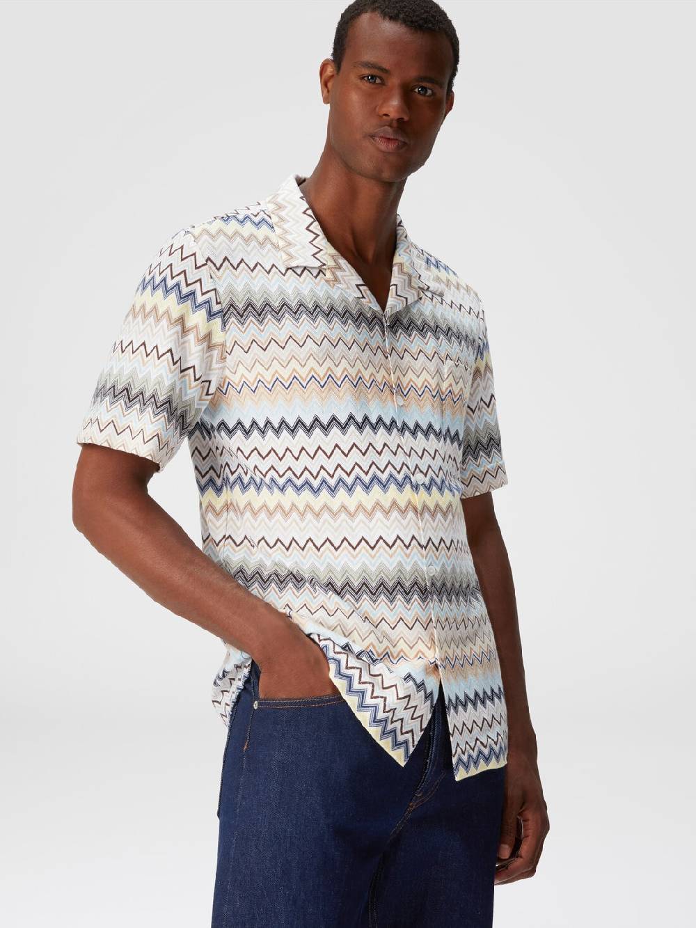 M Missoni Camicia taglio bowling in cotone zig zag Italy