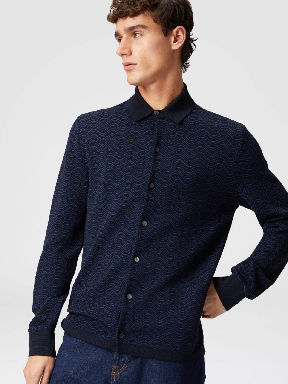 M Missoni Camicia in lana vergine e viscosa con motivo onda Vendita