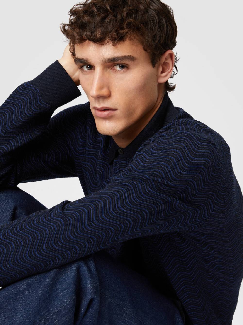 M Missoni Camicia in lana vergine e viscosa con motivo onda Vendita