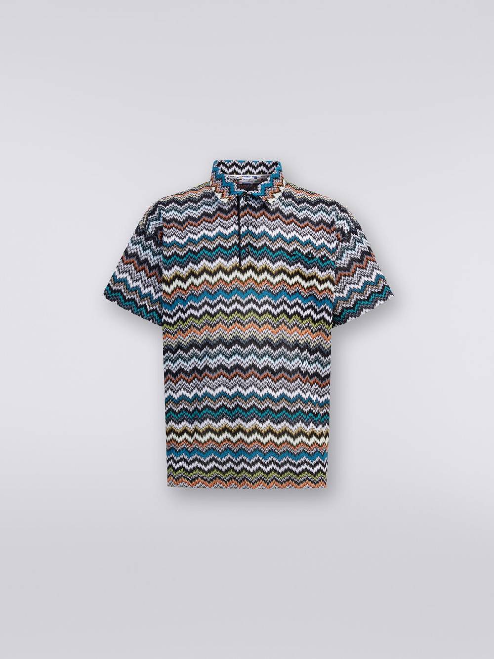 M Missoni Polo in maglia di viscosa e cotone zig zag Sconto