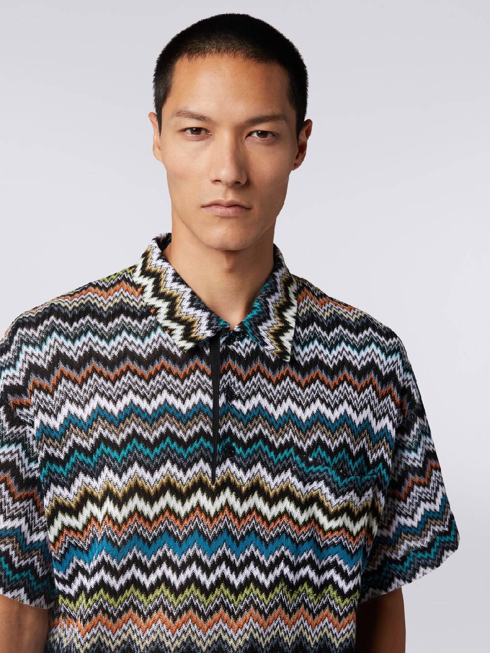 M Missoni Polo in maglia di viscosa e cotone zig zag Sconto