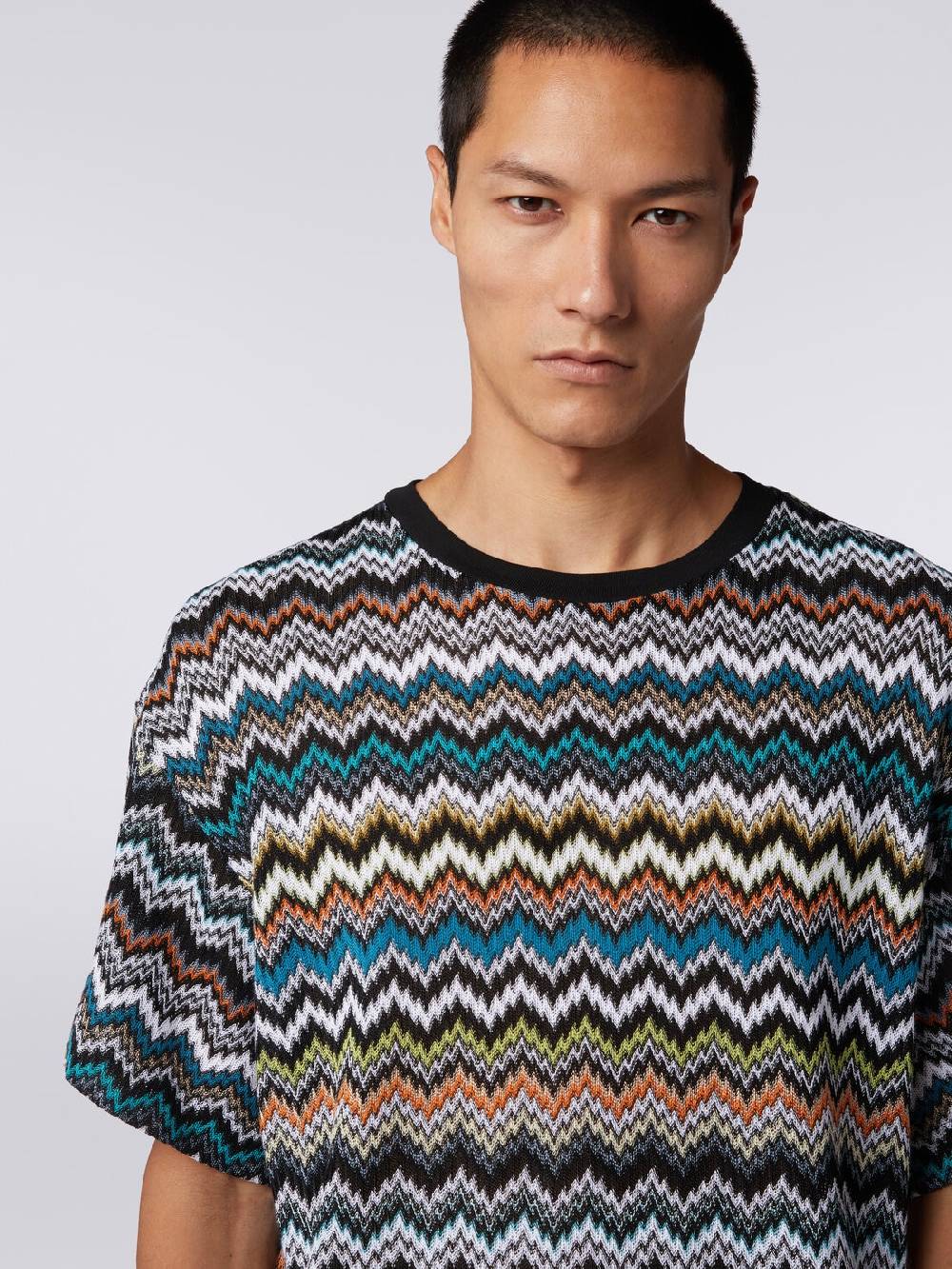 M Missoni T-shirt girocollo in maglia di cotone zig zag Offerta migliore