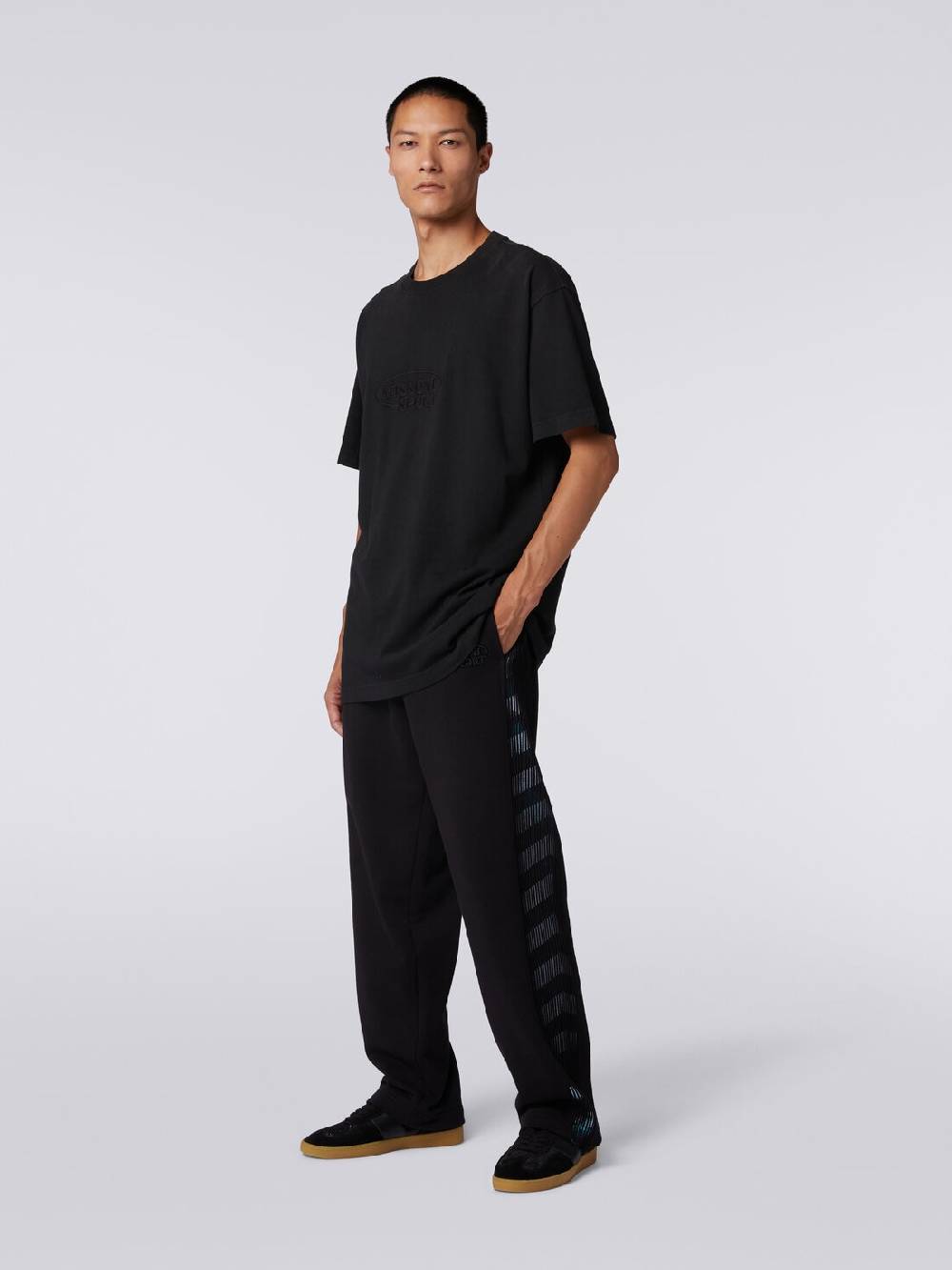 M Missoni Pantaloni in felpa con logo e bande laterali in maglia Offerte esclusive