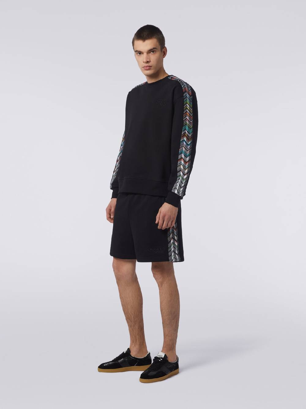 M Missoni Felpa girocollo in cotone con dettagli in maglia zig zag Saldi