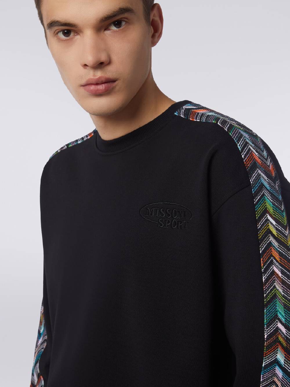 M Missoni Felpa girocollo in cotone con dettagli in maglia zig zag Saldi