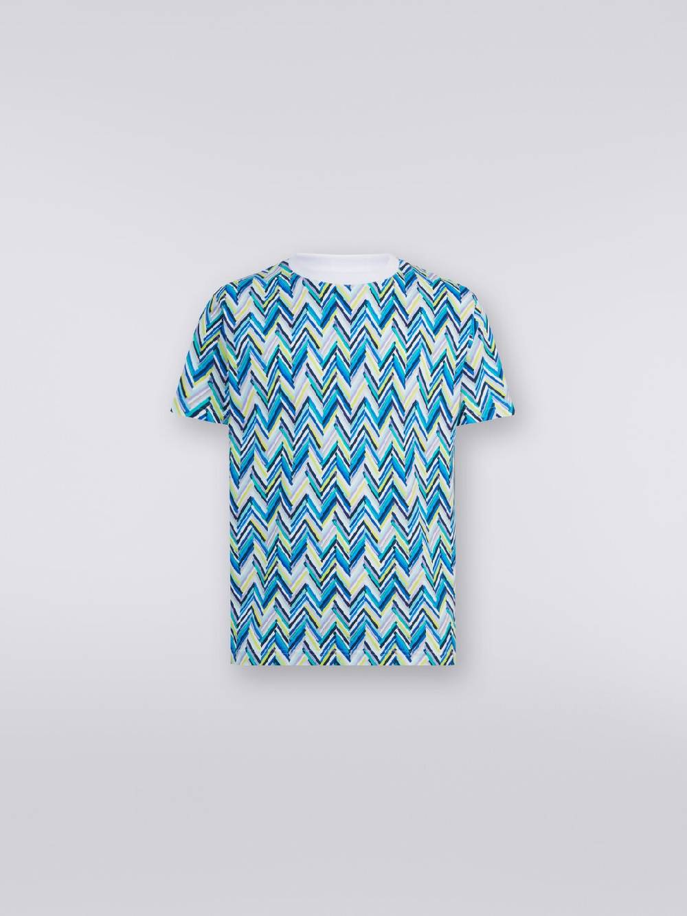 M Missoni T-shirt girocollo in cotone con stampa zig zag Vendita Economica