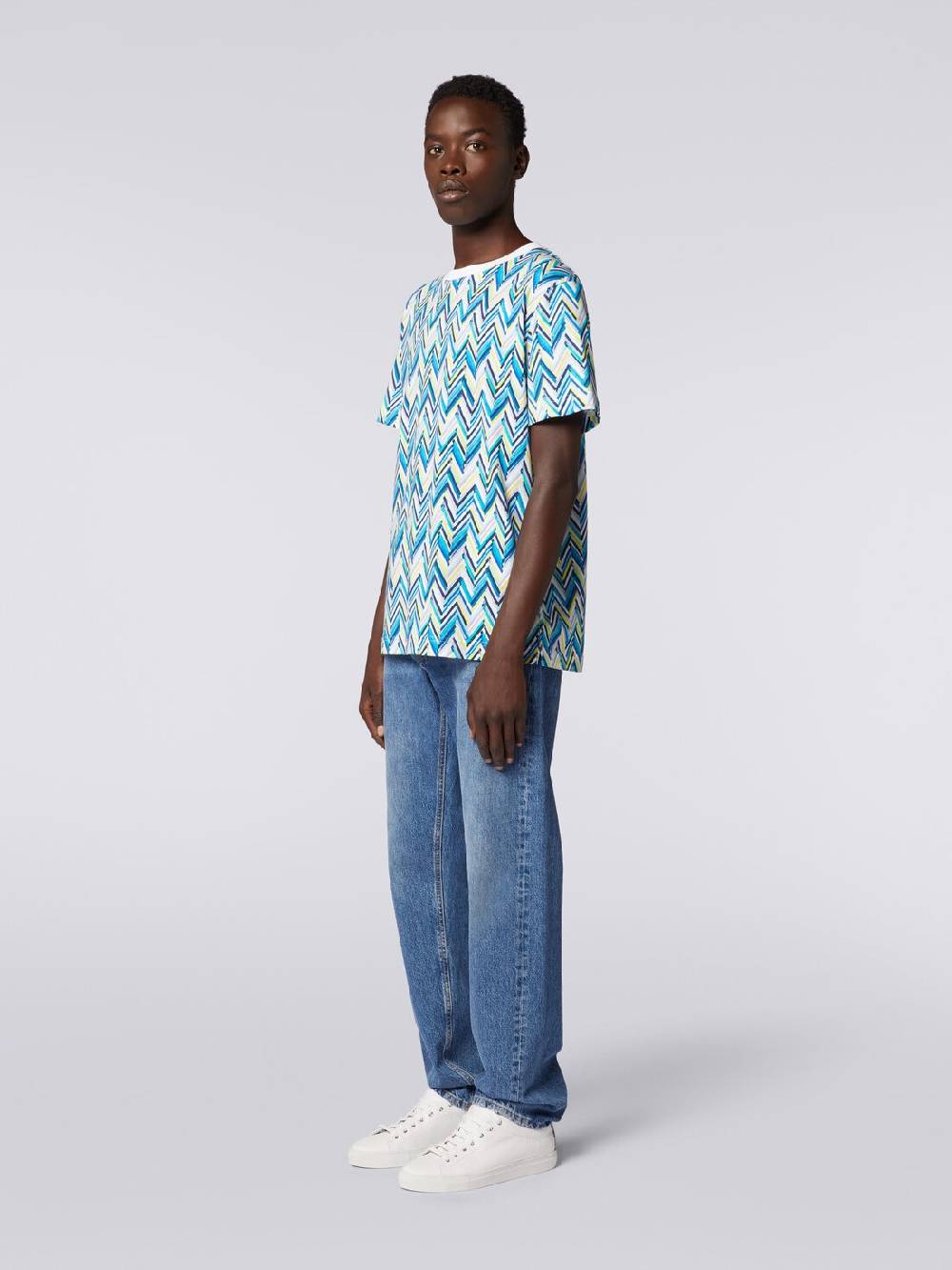 M Missoni T-shirt girocollo in cotone con stampa zig zag Vendita Economica