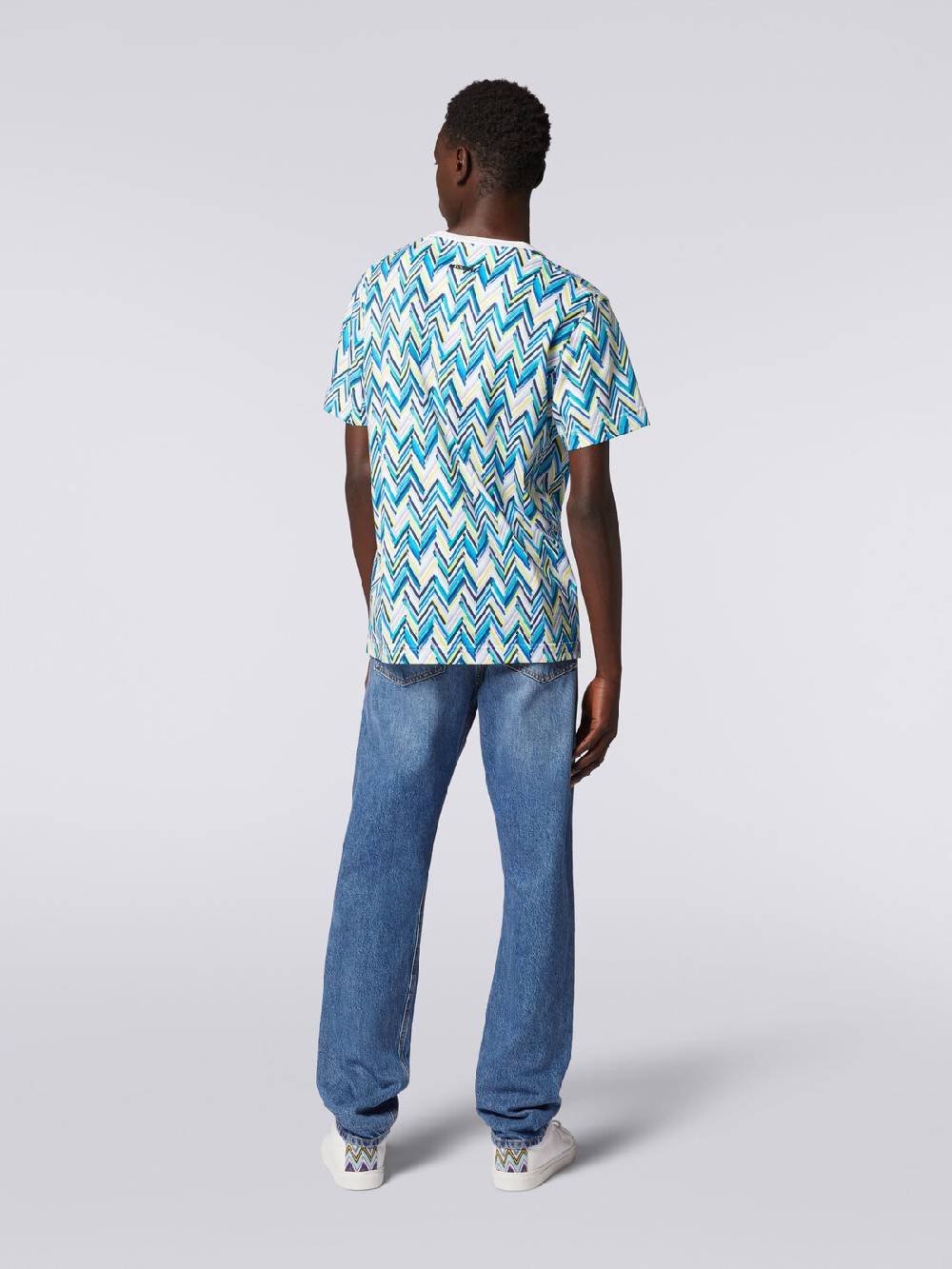 M Missoni T-shirt girocollo in cotone con stampa zig zag Vendita Economica