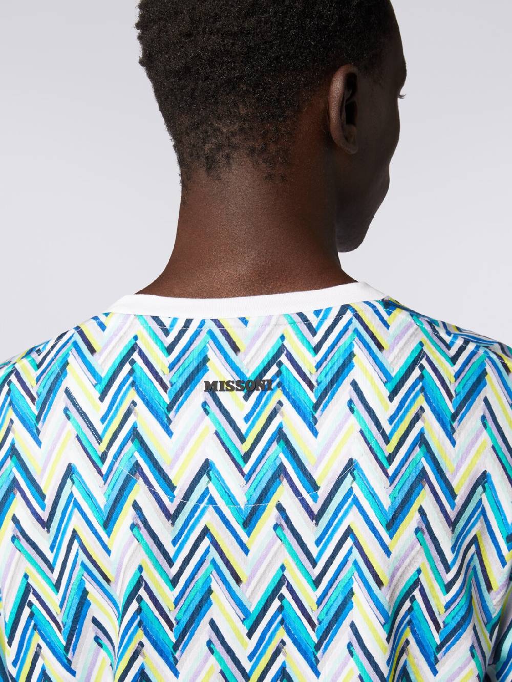M Missoni T-shirt girocollo in cotone con stampa zig zag Vendita Economica