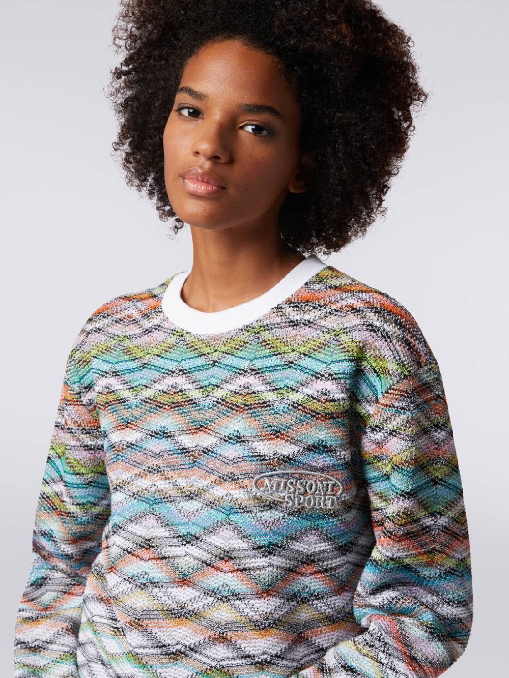 M Missoni Felpa girocollo in maglia con lurex e logo In Vendita