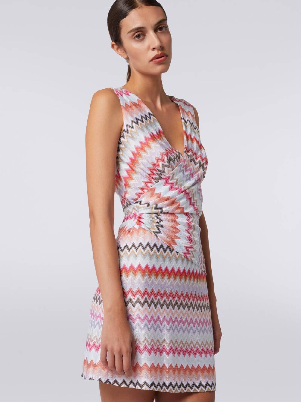 M Missoni Mini-abito con scollatura a V in cotone e viscosa zig zag Negozio