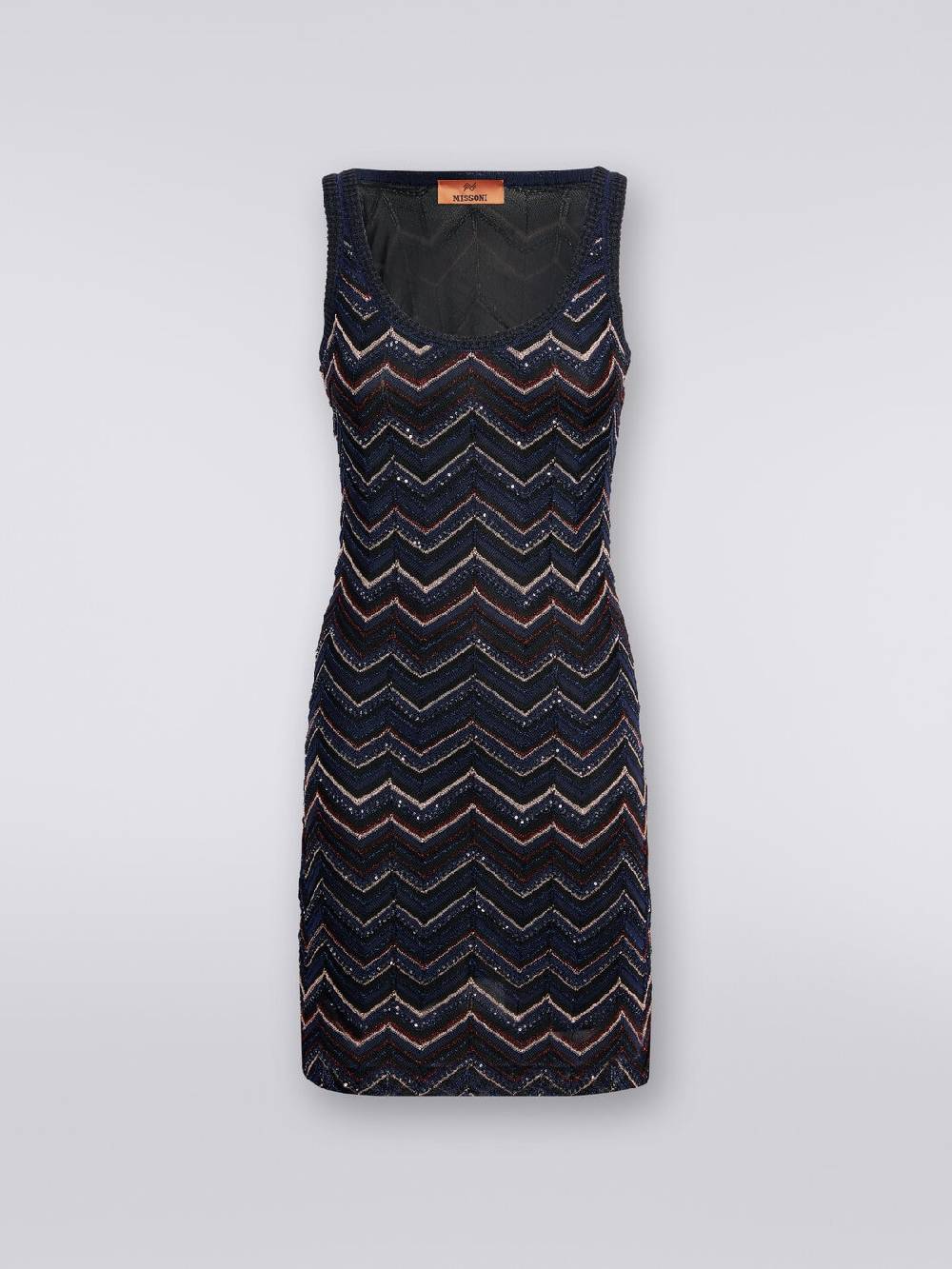 M Missoni Mini-abito senza maniche in misto viscosa zig zag con paillettes Moda