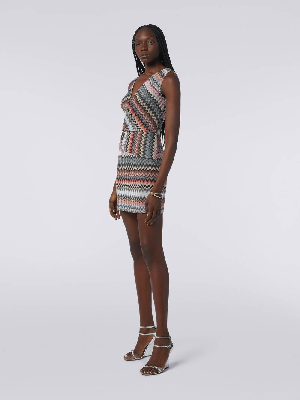 M Missoni Mini-abito con scollatura a V in cotone e viscosa zig zag Italy