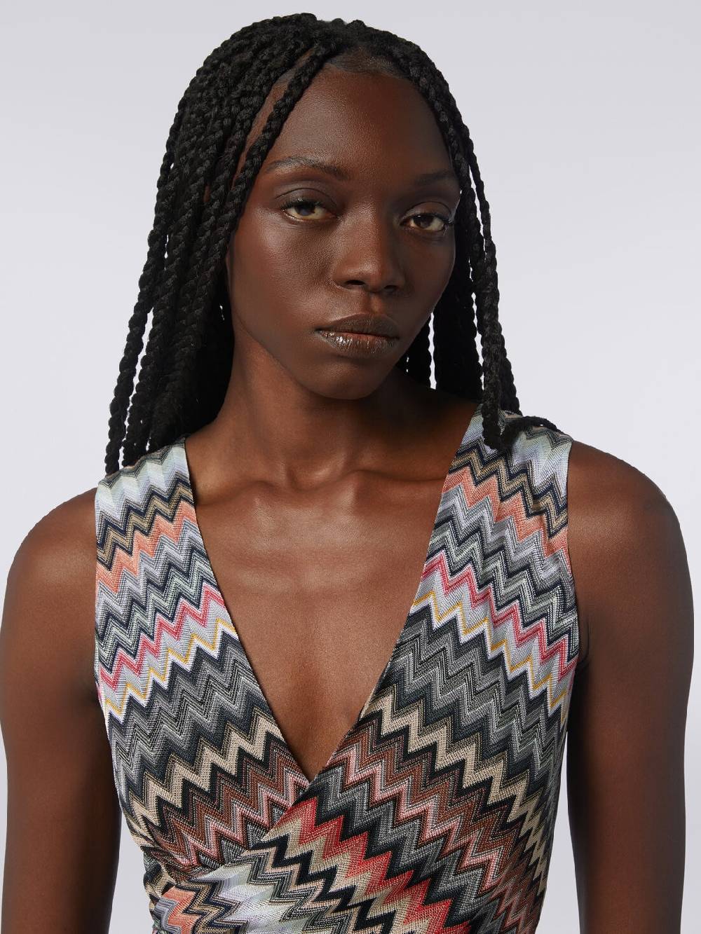 M Missoni Mini-abito con scollatura a V in cotone e viscosa zig zag Italy