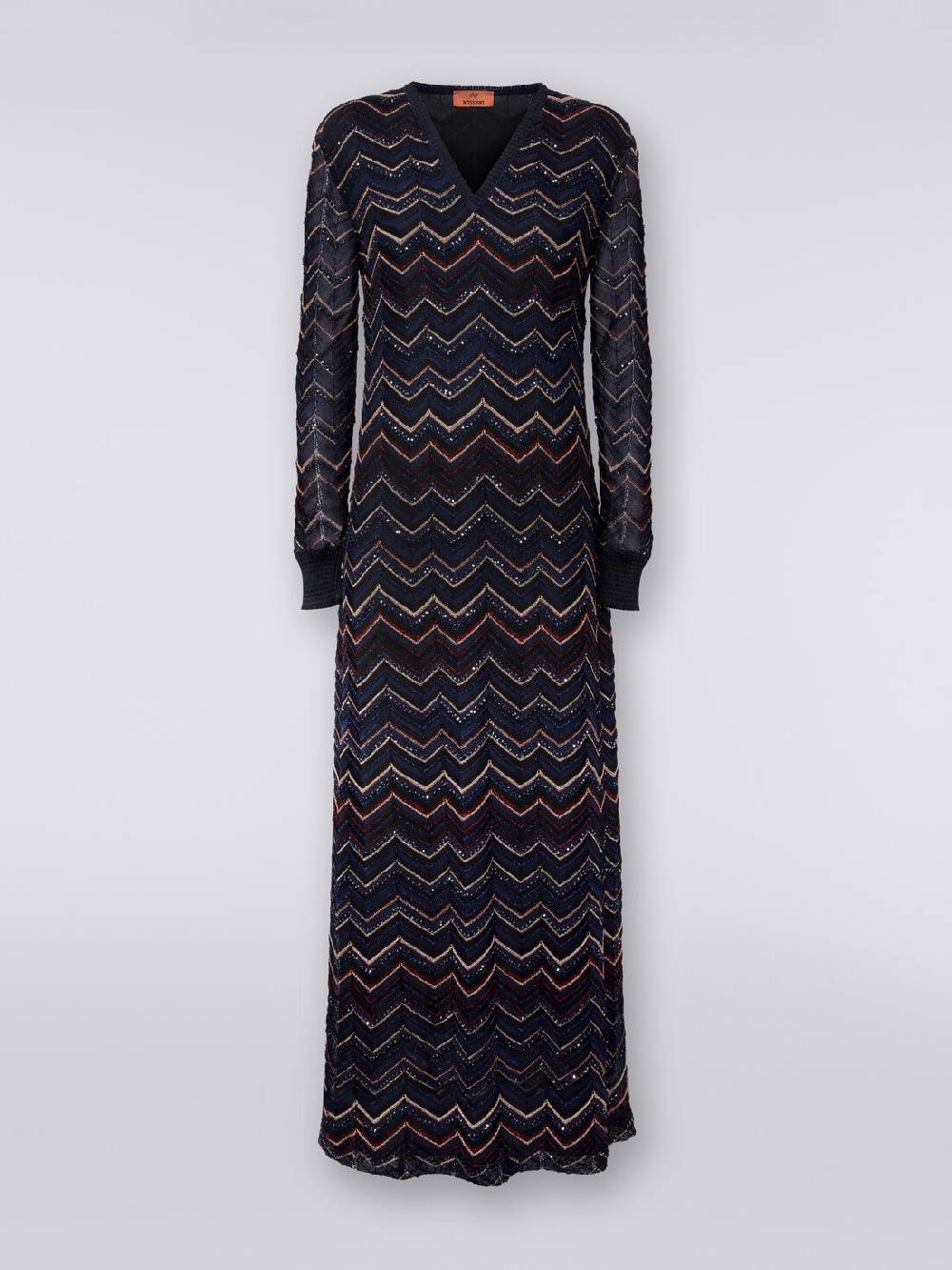 M Missoni Abito lungo in maglia zig zag con scollatura a V e lurex 2025