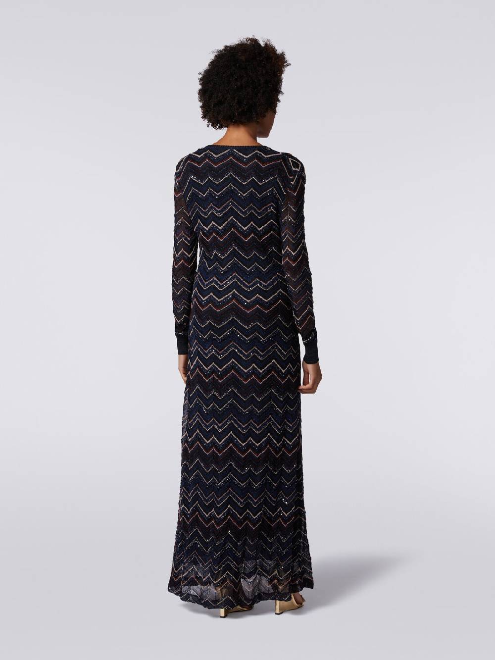 M Missoni Abito lungo in maglia zig zag con scollatura a V e lurex 2025