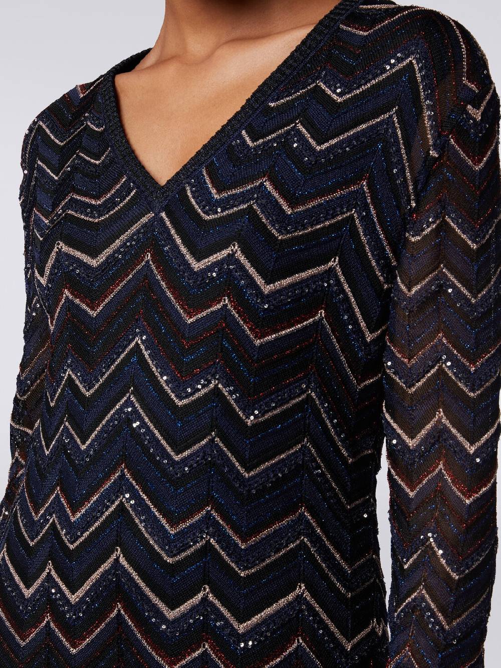 M Missoni Abito lungo in maglia zig zag con scollatura a V e lurex 2025