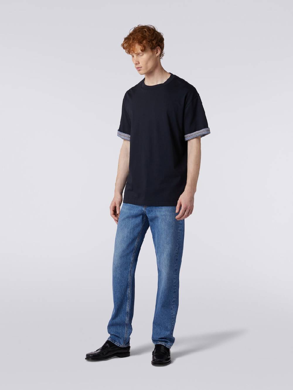 M Missoni T-shirt girocollo in cotone con risvolti chevron Vendita