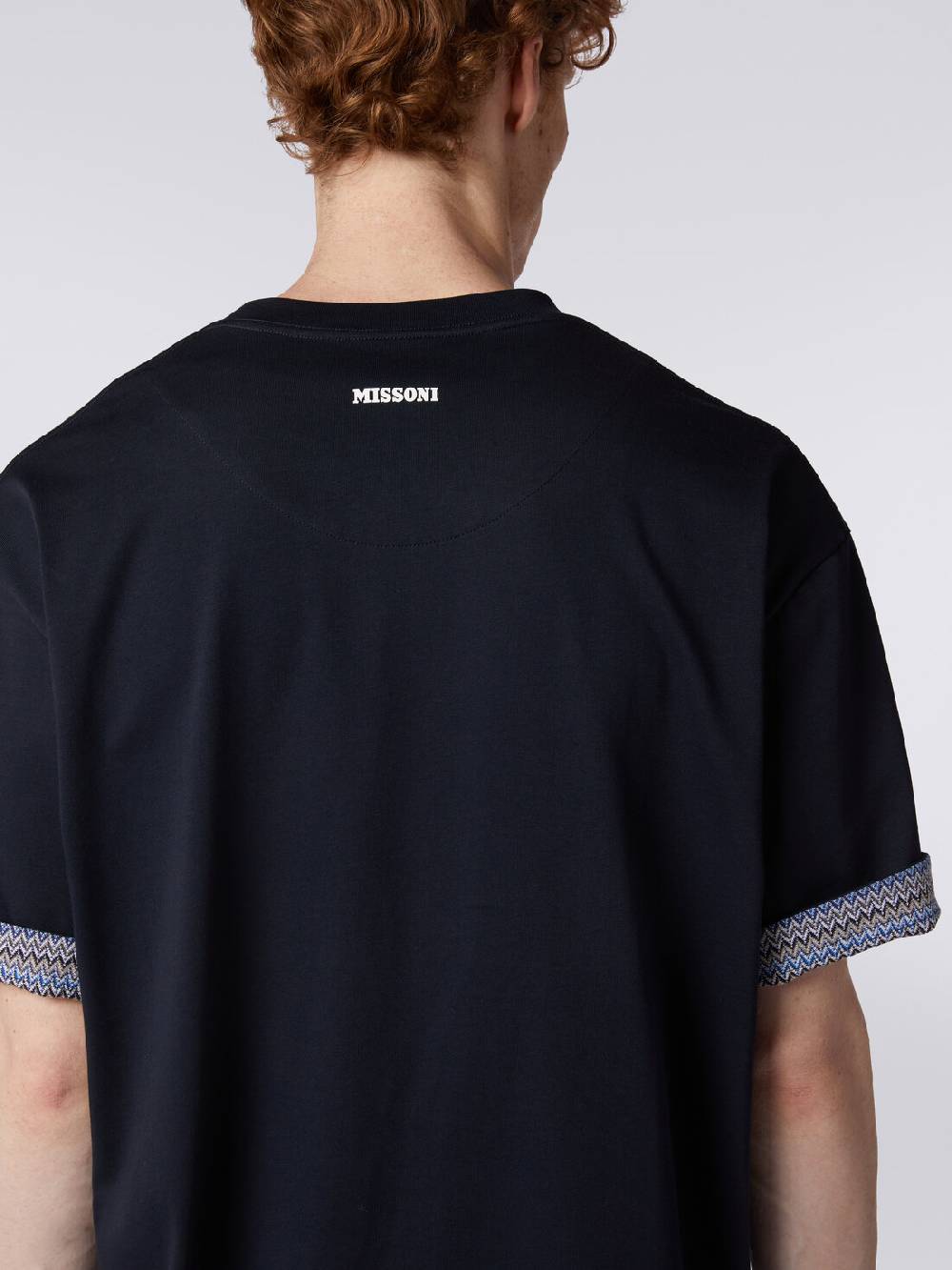 M Missoni T-shirt girocollo in cotone con risvolti chevron Vendita