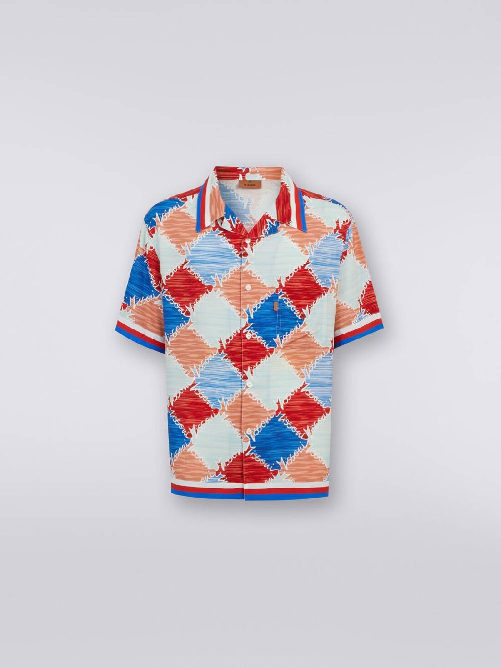 M Missoni Camicia a maniche corte in viscosa a losanghe con scritta logo Spedizione Gratuita