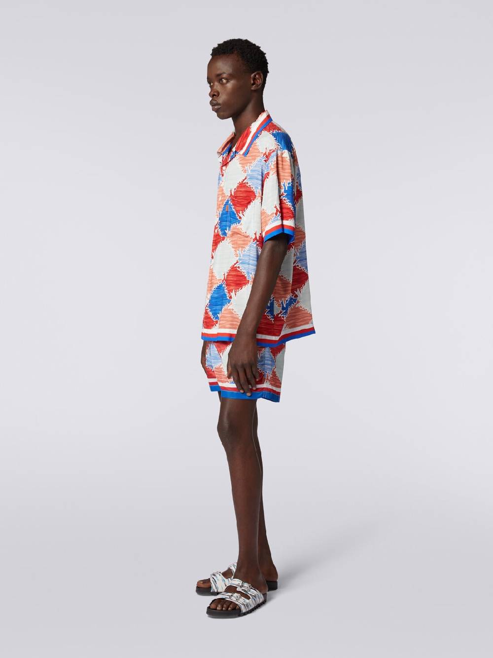 M Missoni Camicia a maniche corte in viscosa a losanghe con scritta logo Spedizione Gratuita