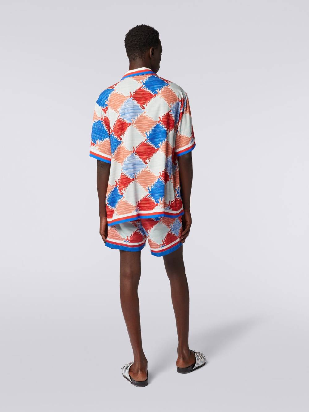 M Missoni Camicia a maniche corte in viscosa a losanghe con scritta logo Spedizione Gratuita