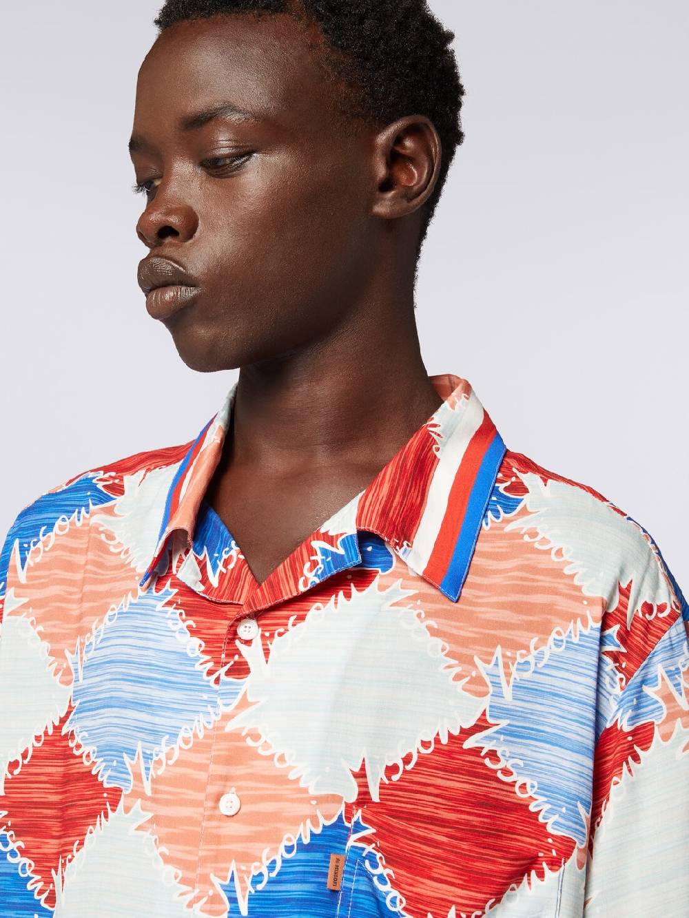 M Missoni Camicia a maniche corte in viscosa a losanghe con scritta logo Spedizione Gratuita