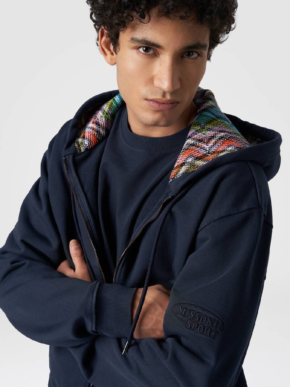 M Missoni Cardigan in felpa di cotone con cappuccio foderato in maglia Promozione temporanea
