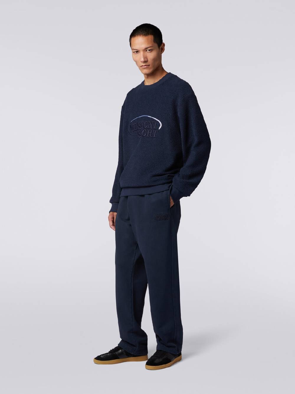 M Missoni Felpa girocollo in cotone garzato con macro-logo ricamato Saldi Di Fabbrica