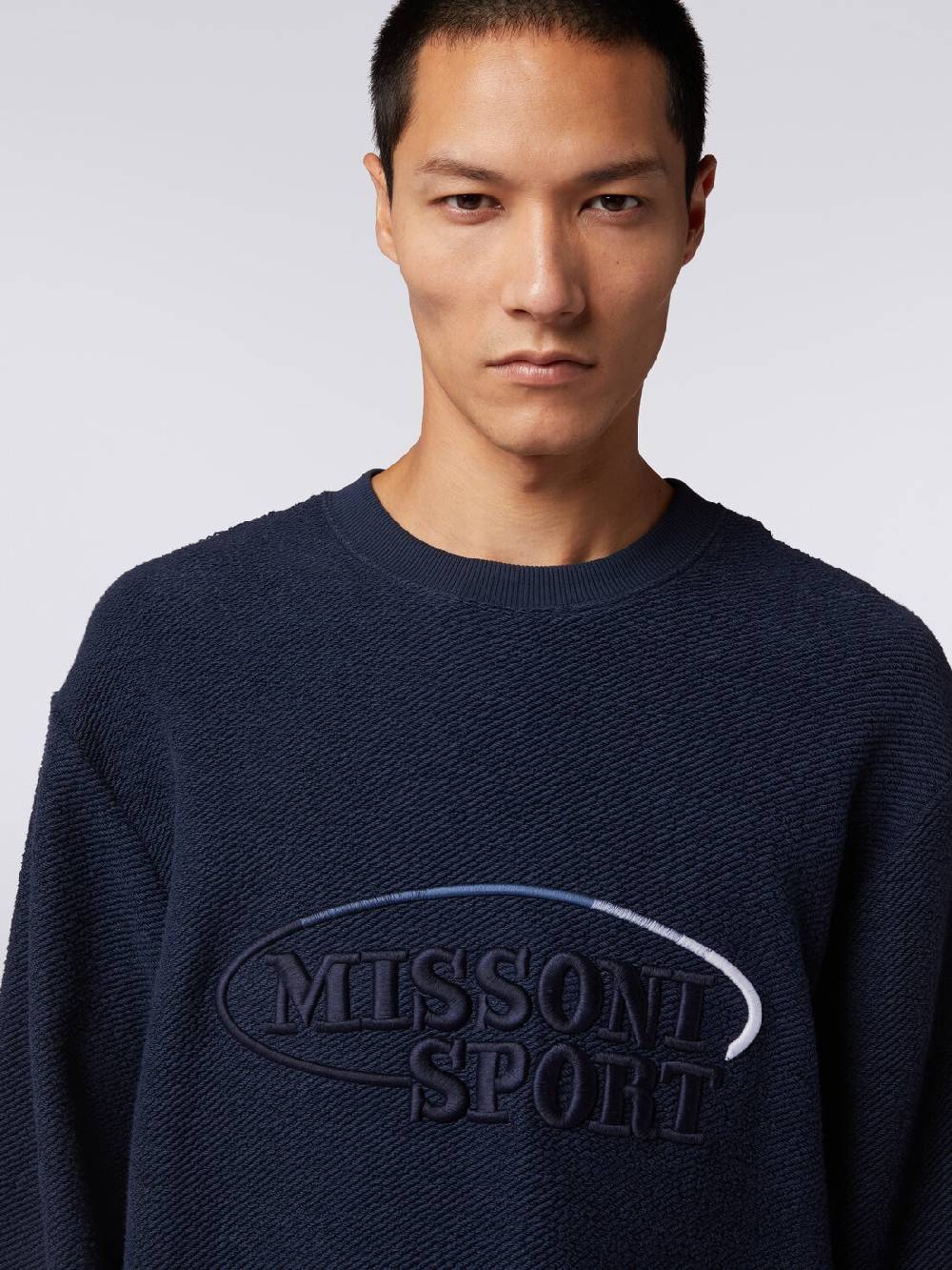 M Missoni Felpa girocollo in cotone garzato con macro-logo ricamato Saldi Di Fabbrica