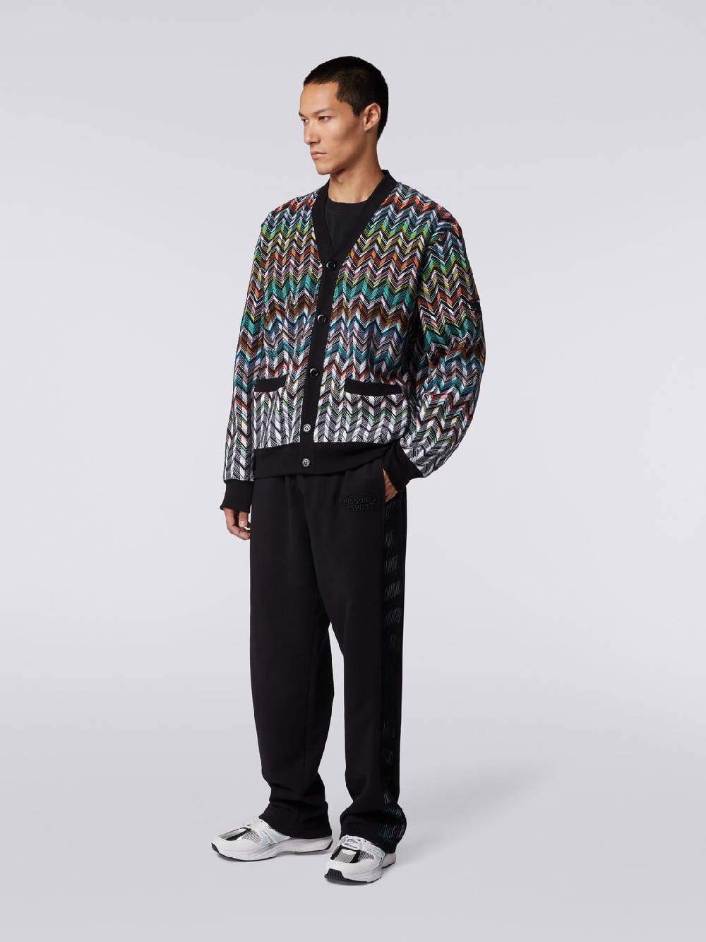 M Missoni Cardigan in maglia zig zag con profili tinta unita In Saldo