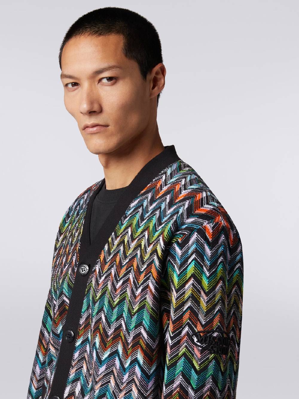 M Missoni Cardigan in maglia zig zag con profili tinta unita In Saldo