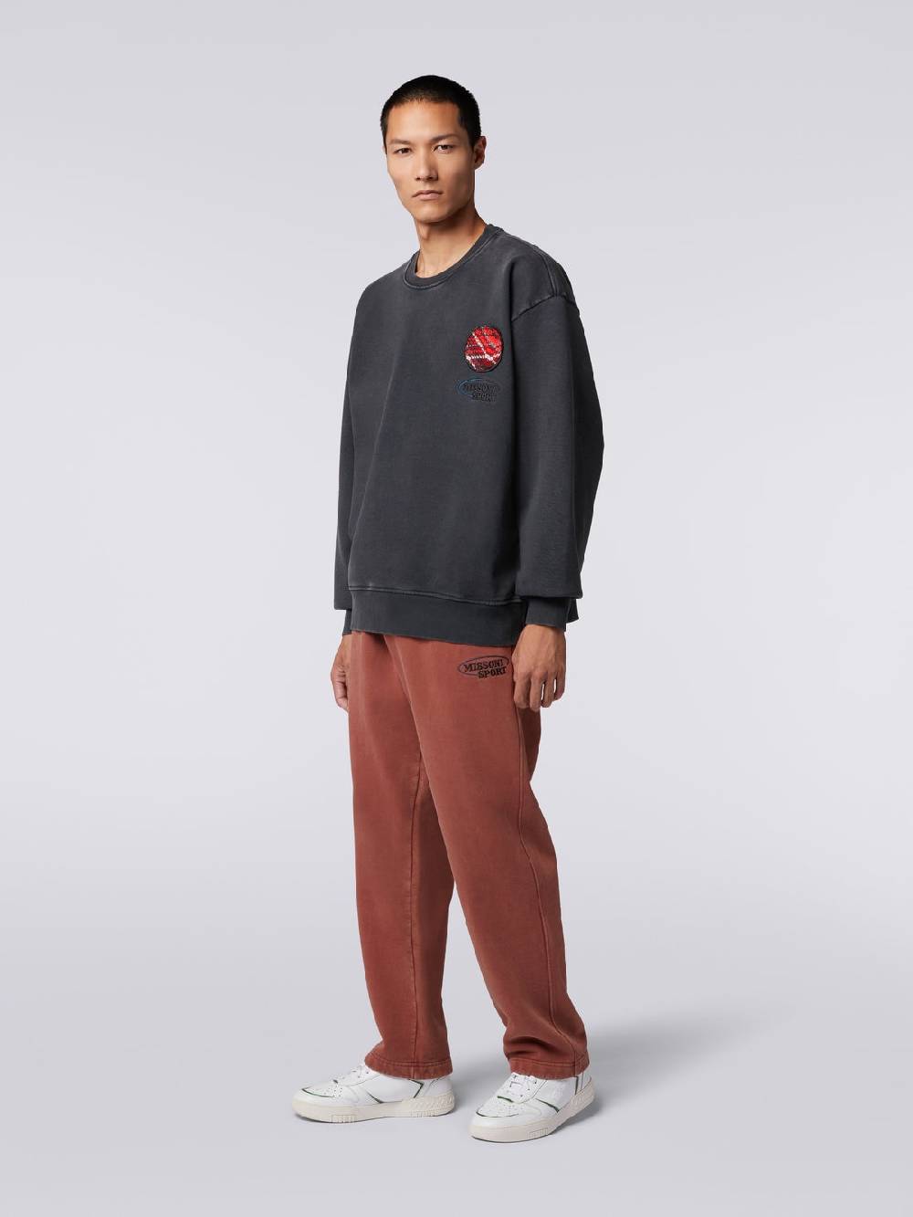 M Missoni Pullover girocollo in felpa di cotone con inserto in maglia 2025