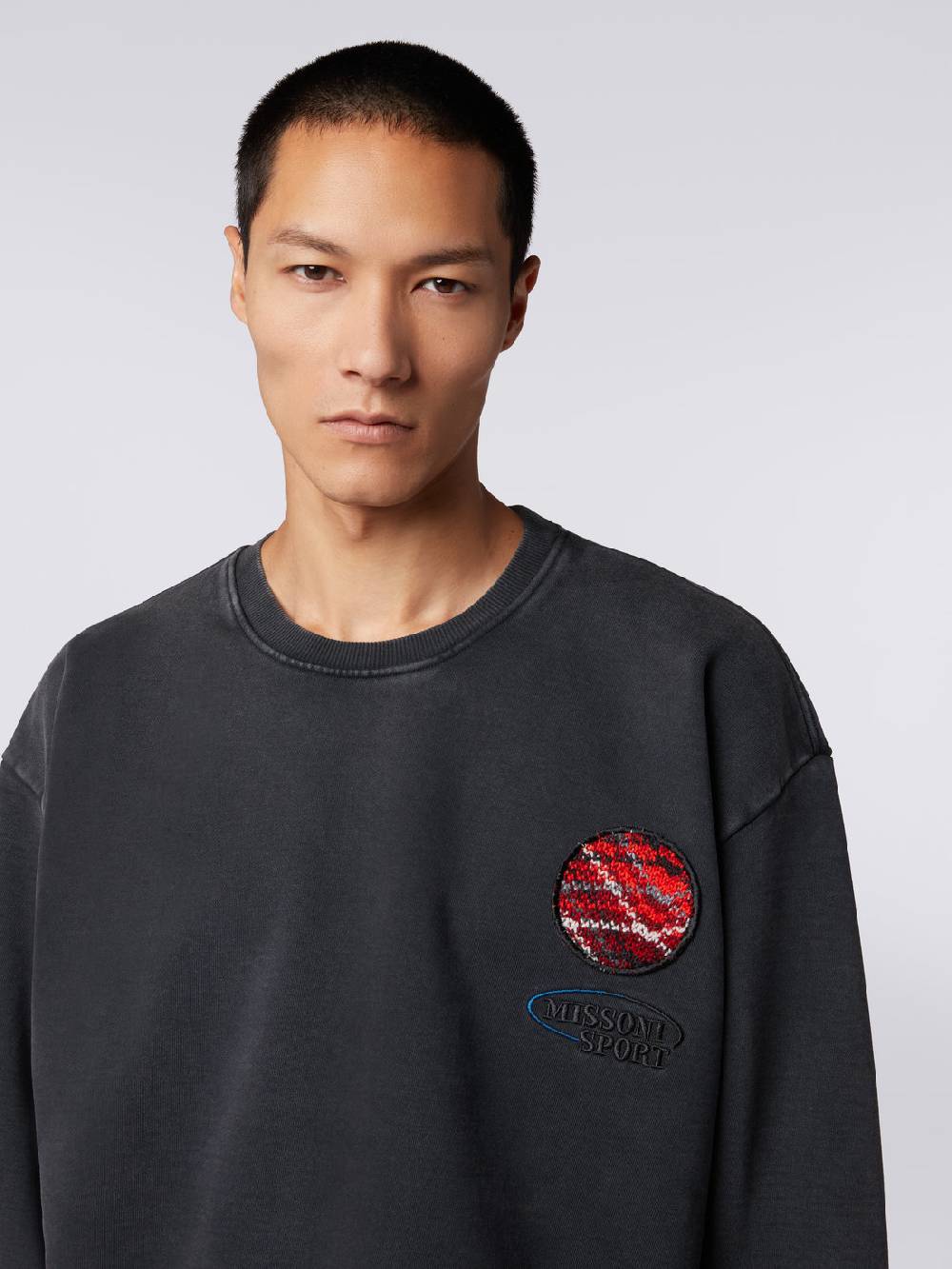 M Missoni Pullover girocollo in felpa di cotone con inserto in maglia 2025