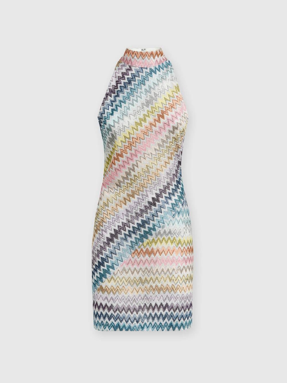 M Missoni Mini-abito senza maniche in viscosa zig zag lamé Nuovo