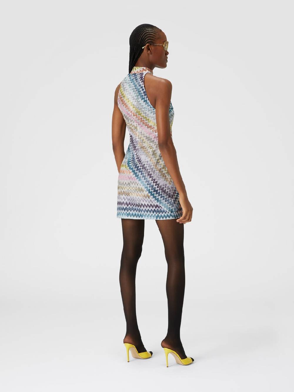 M Missoni Mini-abito senza maniche in viscosa zig zag lamé Nuovo
