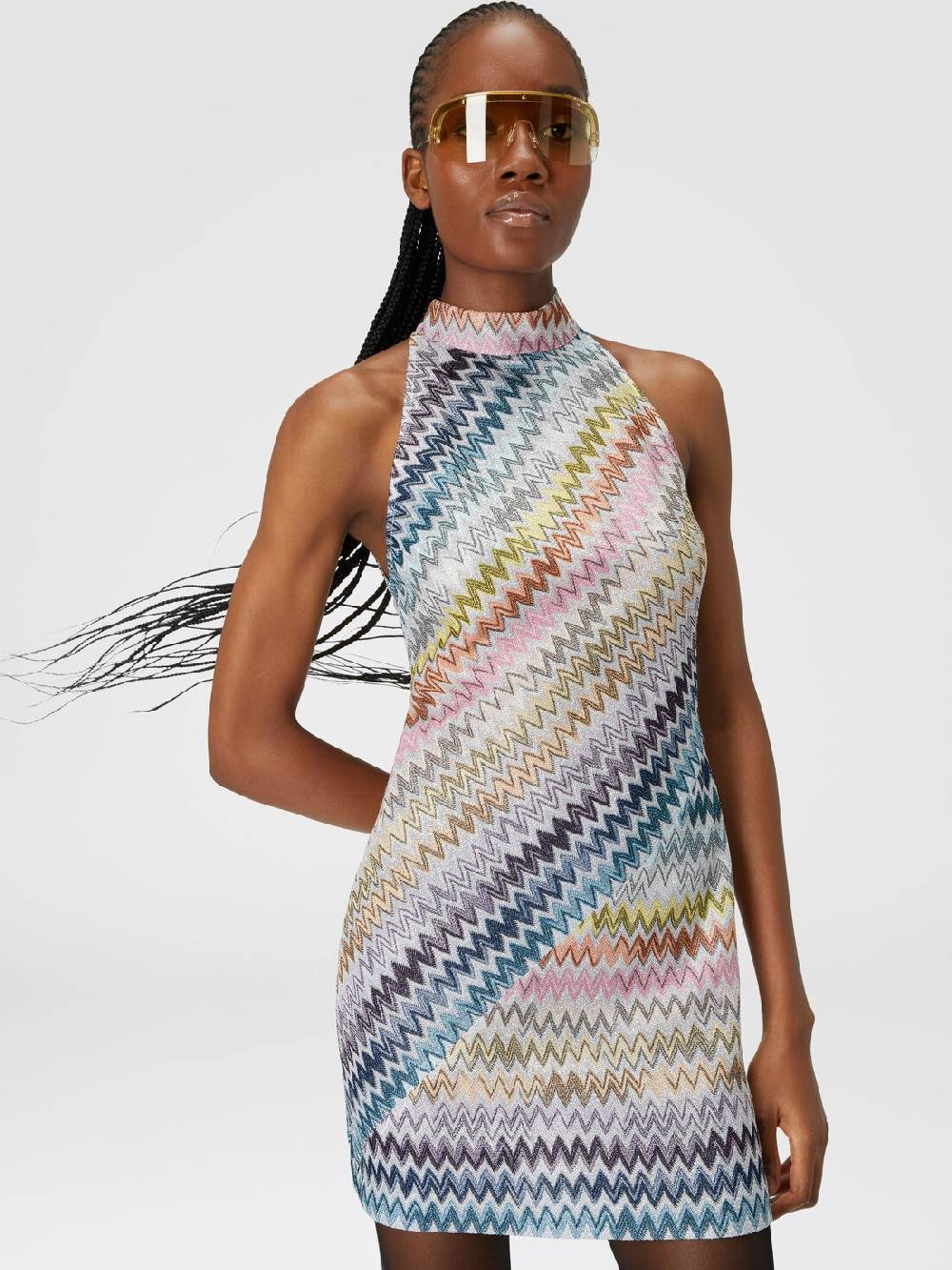 M Missoni Mini-abito senza maniche in viscosa zig zag lamé Nuovo