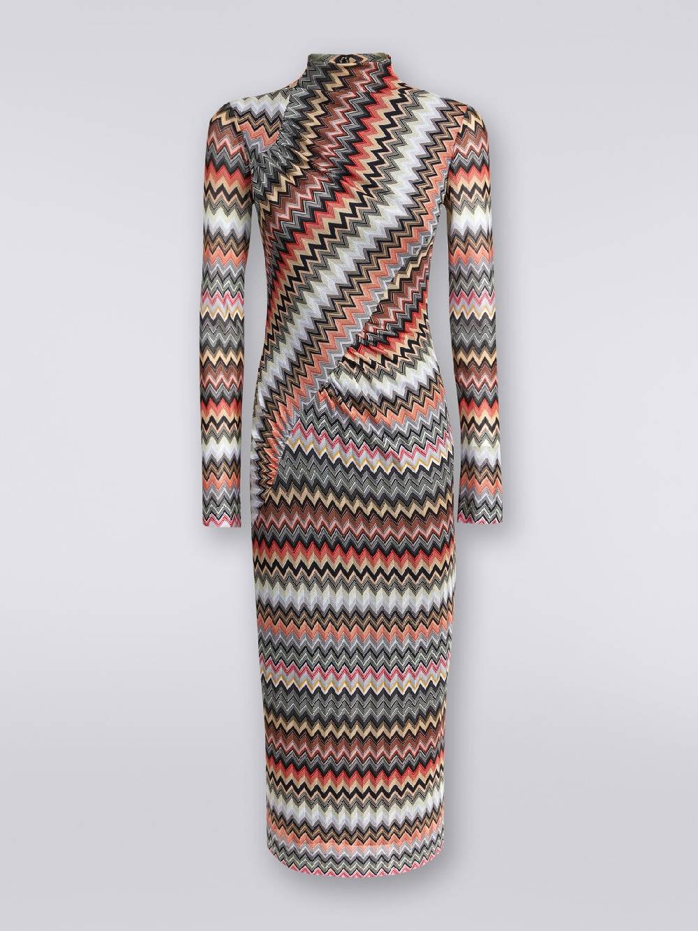 M Missoni Abito lungo con collo alto in cotone e viscosa zig zag con arricciature Shopping Online