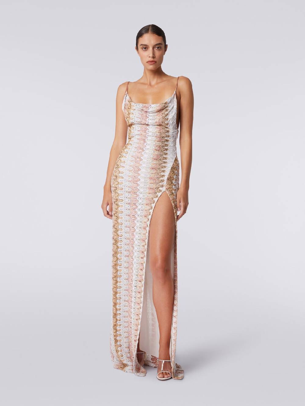 M Missoni Abito lungo effetto pizzo con scollatura drappeggiata e spacco