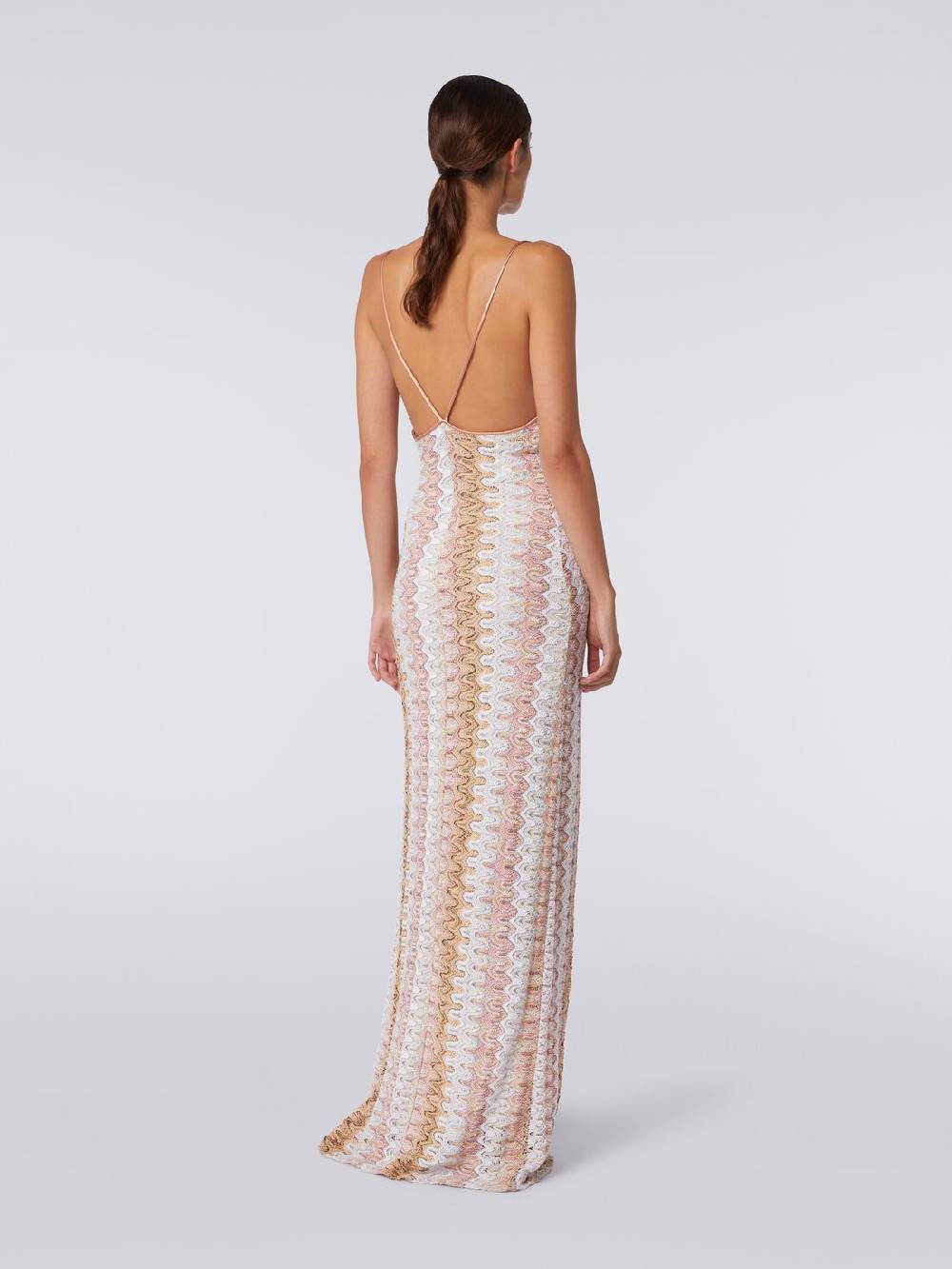 M Missoni Abito lungo effetto pizzo con scollatura drappeggiata e spacco Online