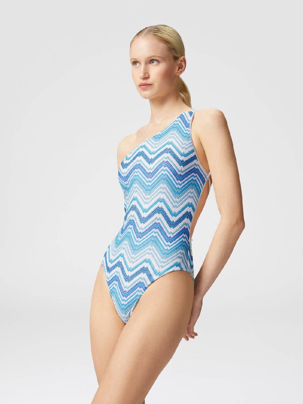 M Missoni Costume intero monospalla in crochet chevron con lurex Hotsell