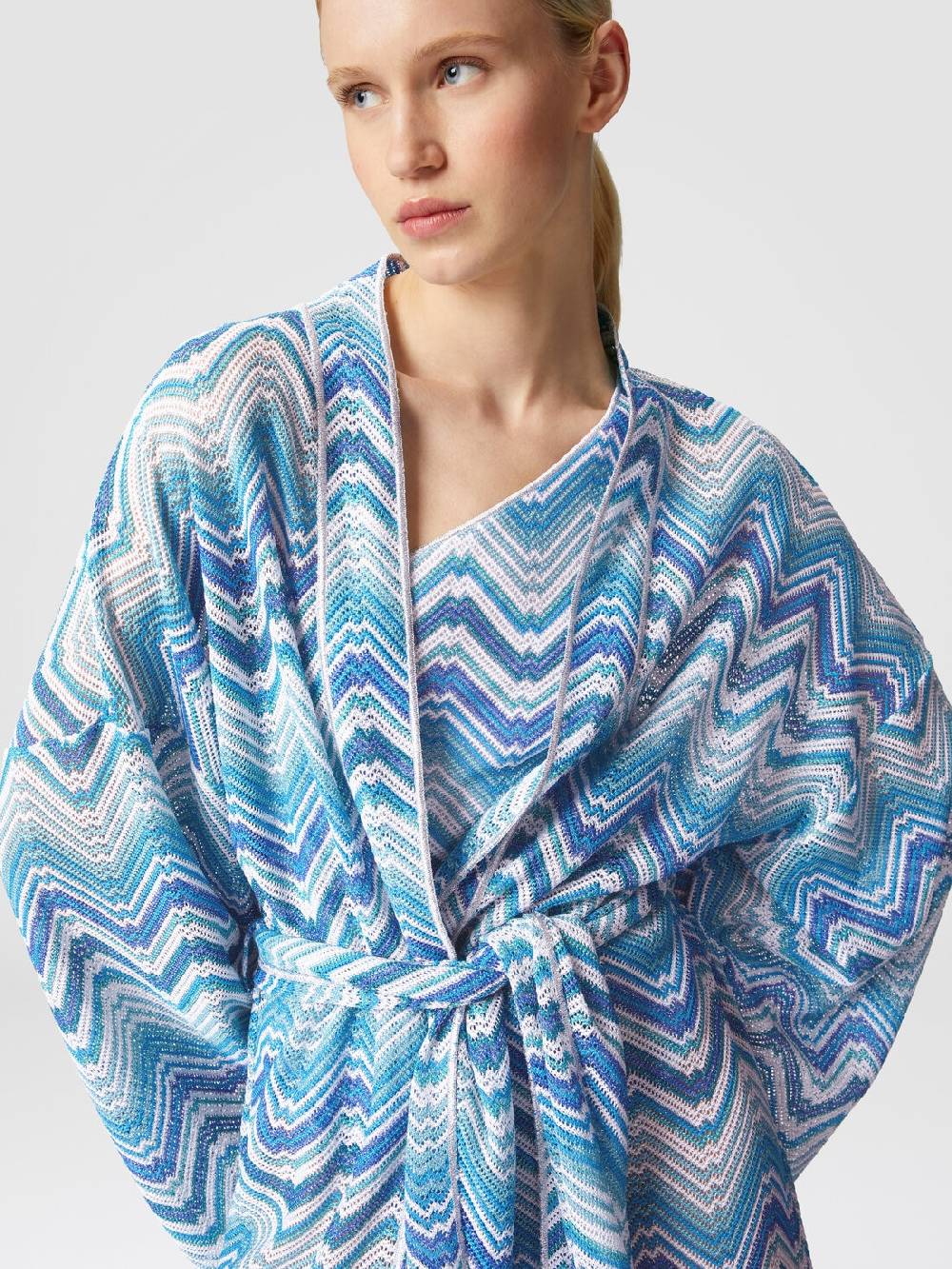 M Missoni Copricostume corto a vestaglia in crochet chevron con lurex Vendita Calda