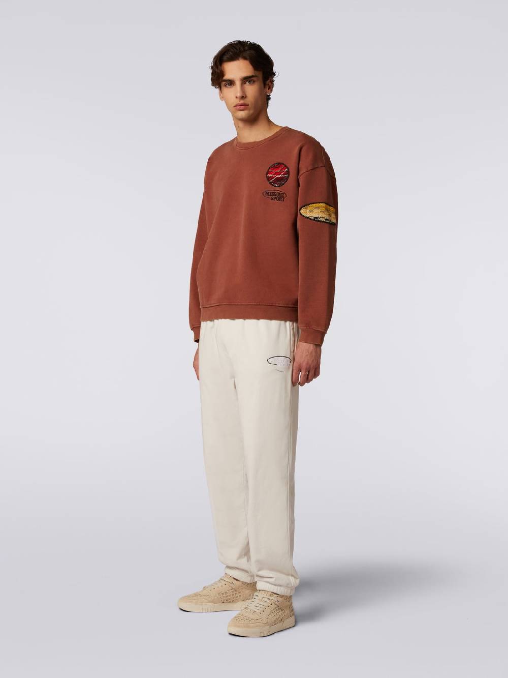 M Missoni Pullover girocollo in felpa di cotone con inserto in maglia Offerta