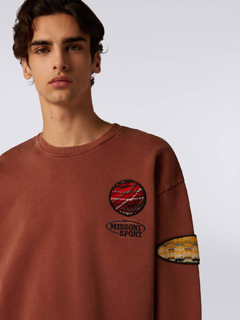 M Missoni Pullover girocollo in felpa di cotone con inserto in maglia Offerta