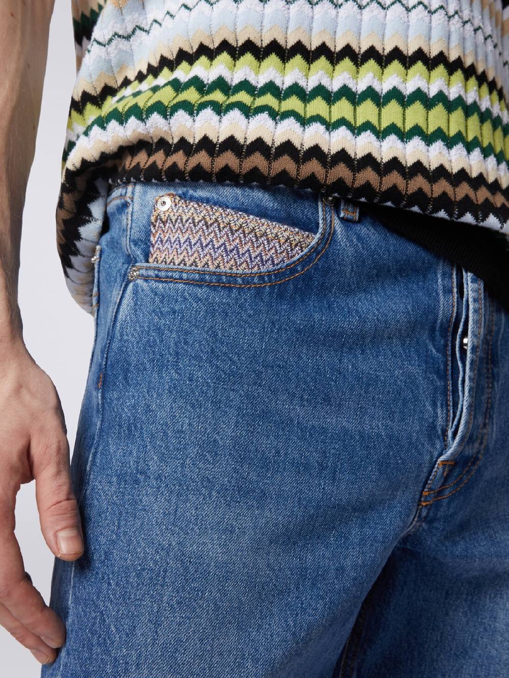 M Missoni Cinque tasche in denim con inserto zig zag Nuovo