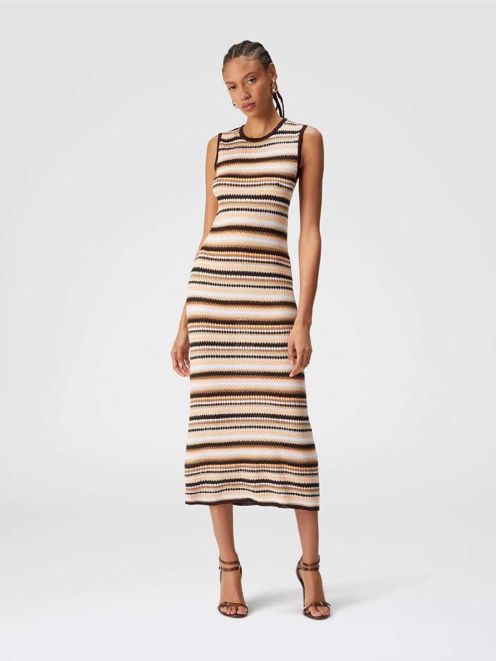 M Missoni Abito midi senza maniche in lana e viscosa a righe