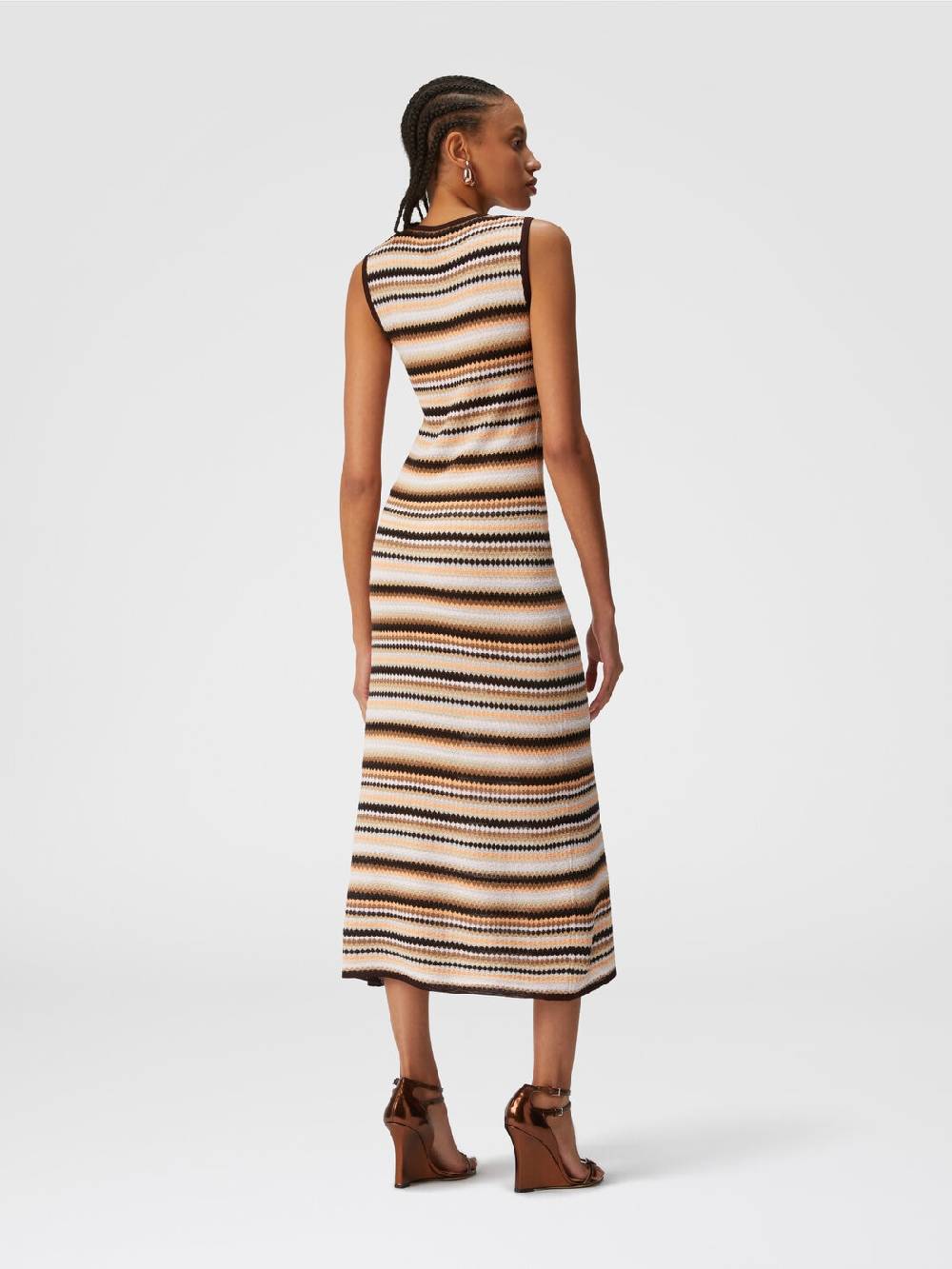 M Missoni Abito midi senza maniche in lana e viscosa a righe Pezzi Unici