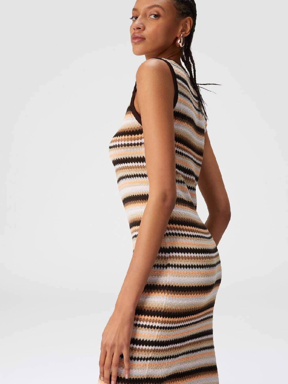 M Missoni Abito midi senza maniche in lana e viscosa a righe Pezzi Unici